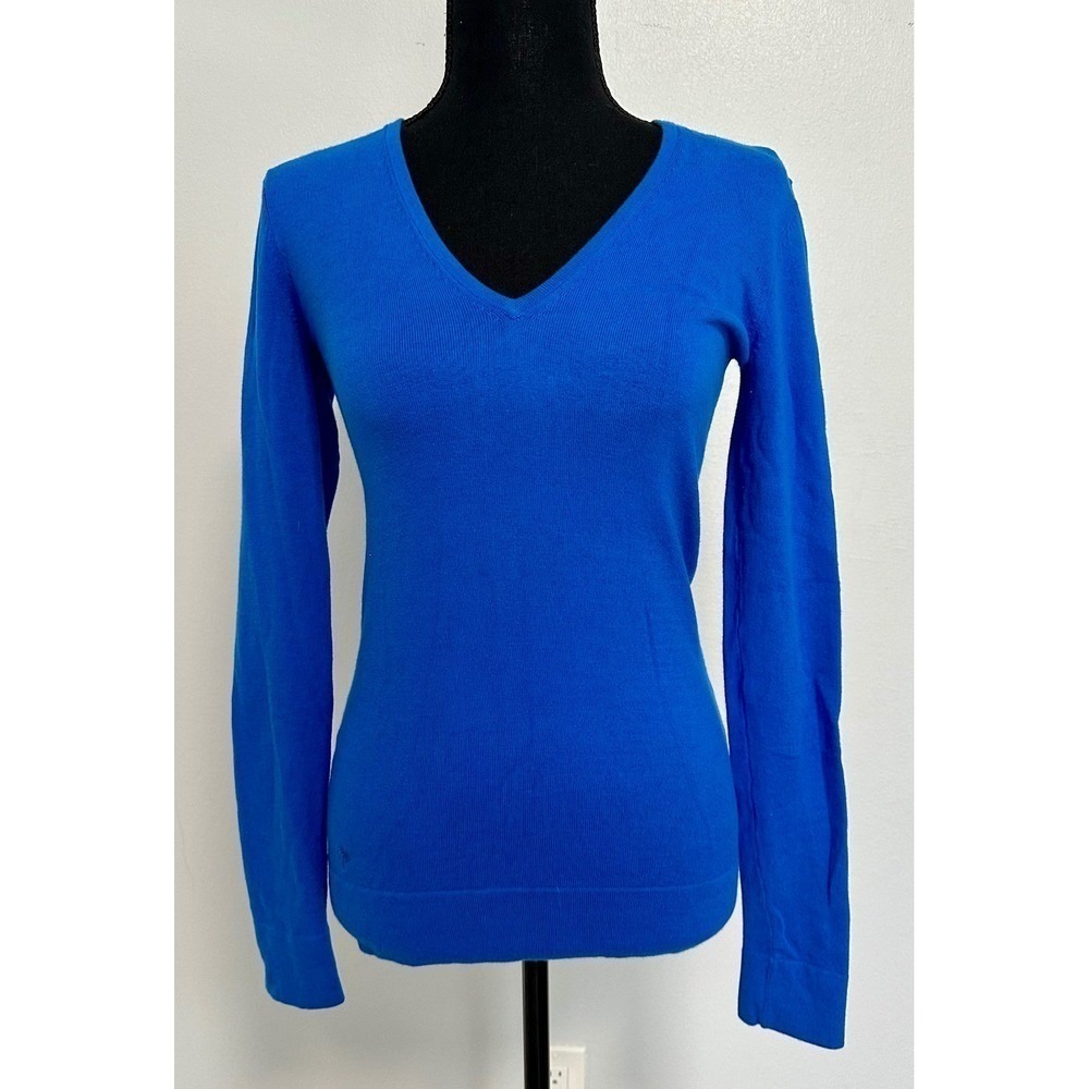 Lilly Pulitzer V Neck Long Sleeve Sweater Royal Blue XS Cotton Blend